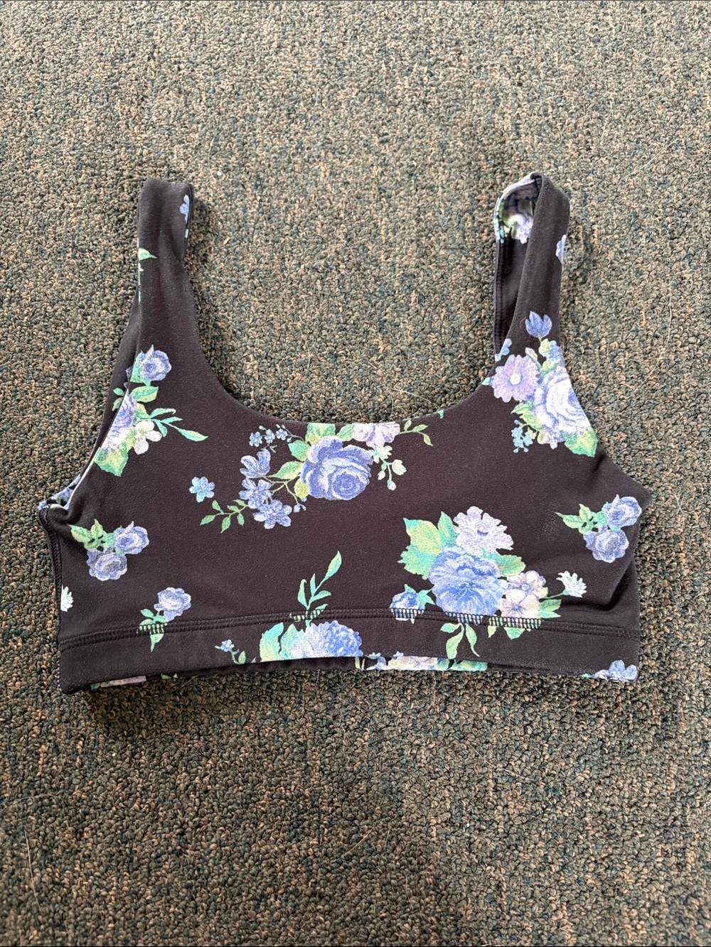 WeWoreWhat Black Floral Sports Bra with Blue & Green Roses